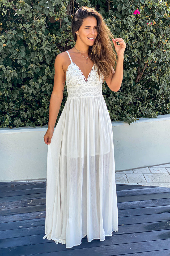 White Maxi Dress With Tie Back
