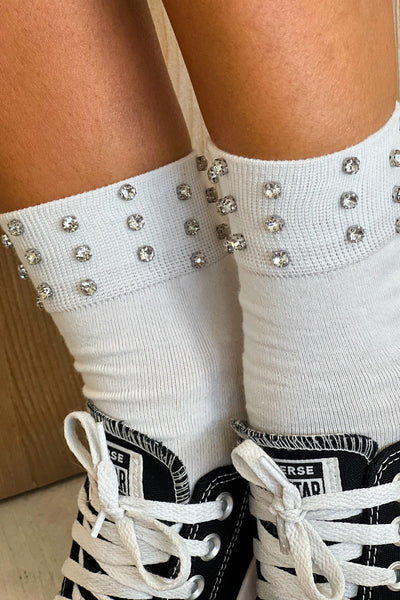 white rhinestone socks