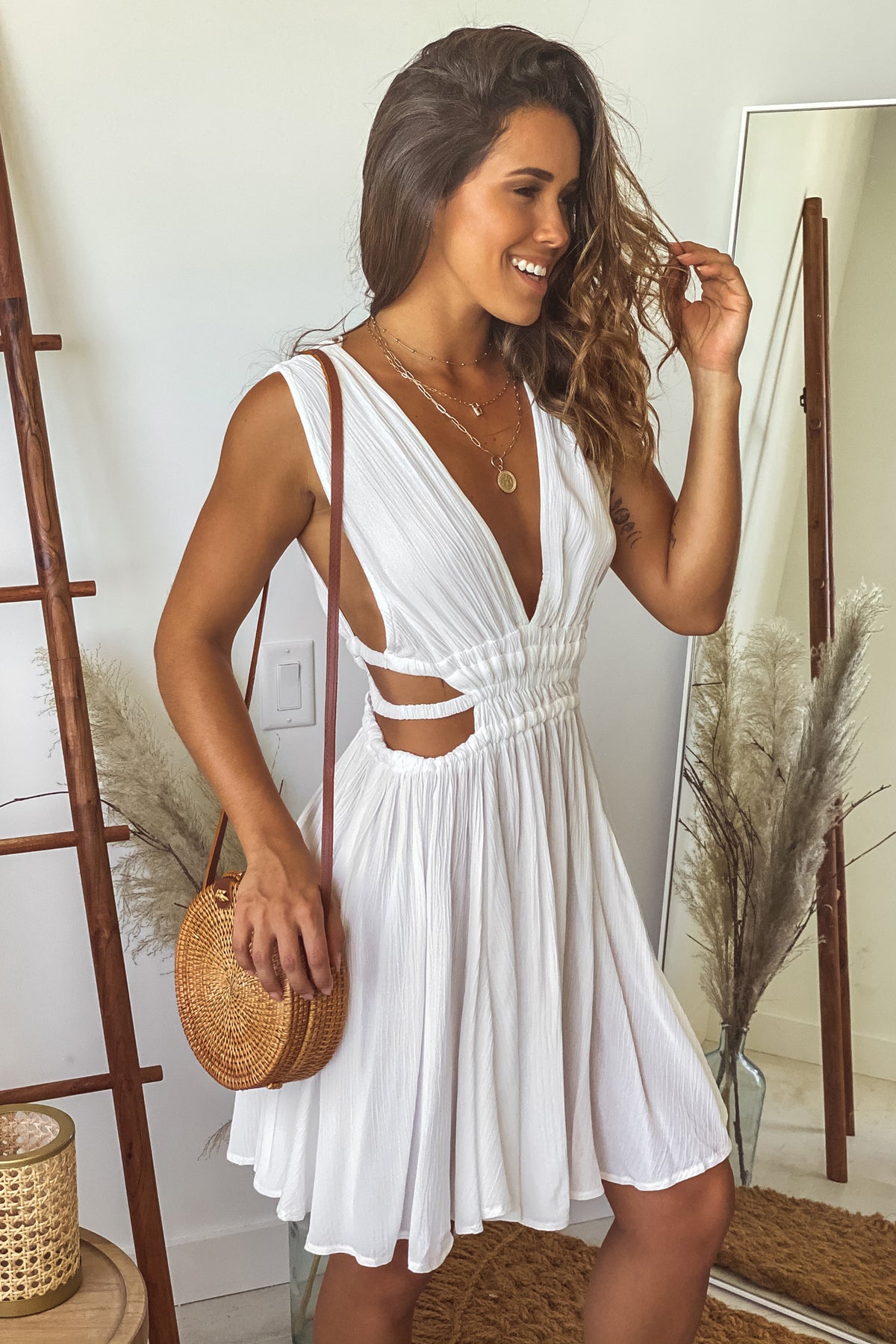 White V-Neck Short Dress With Side Cutouts | Short Dresses – Saved by ...