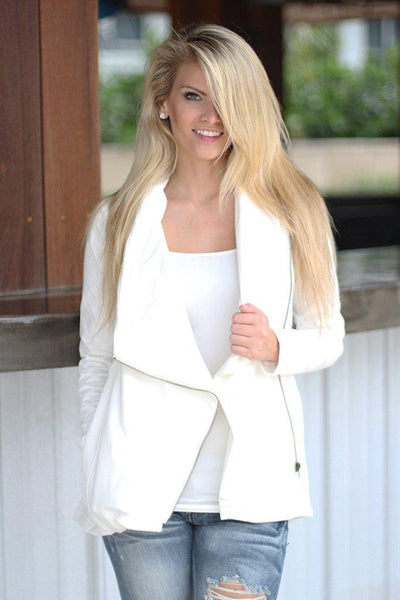 White Asymmetrical Jacket With Zipper
