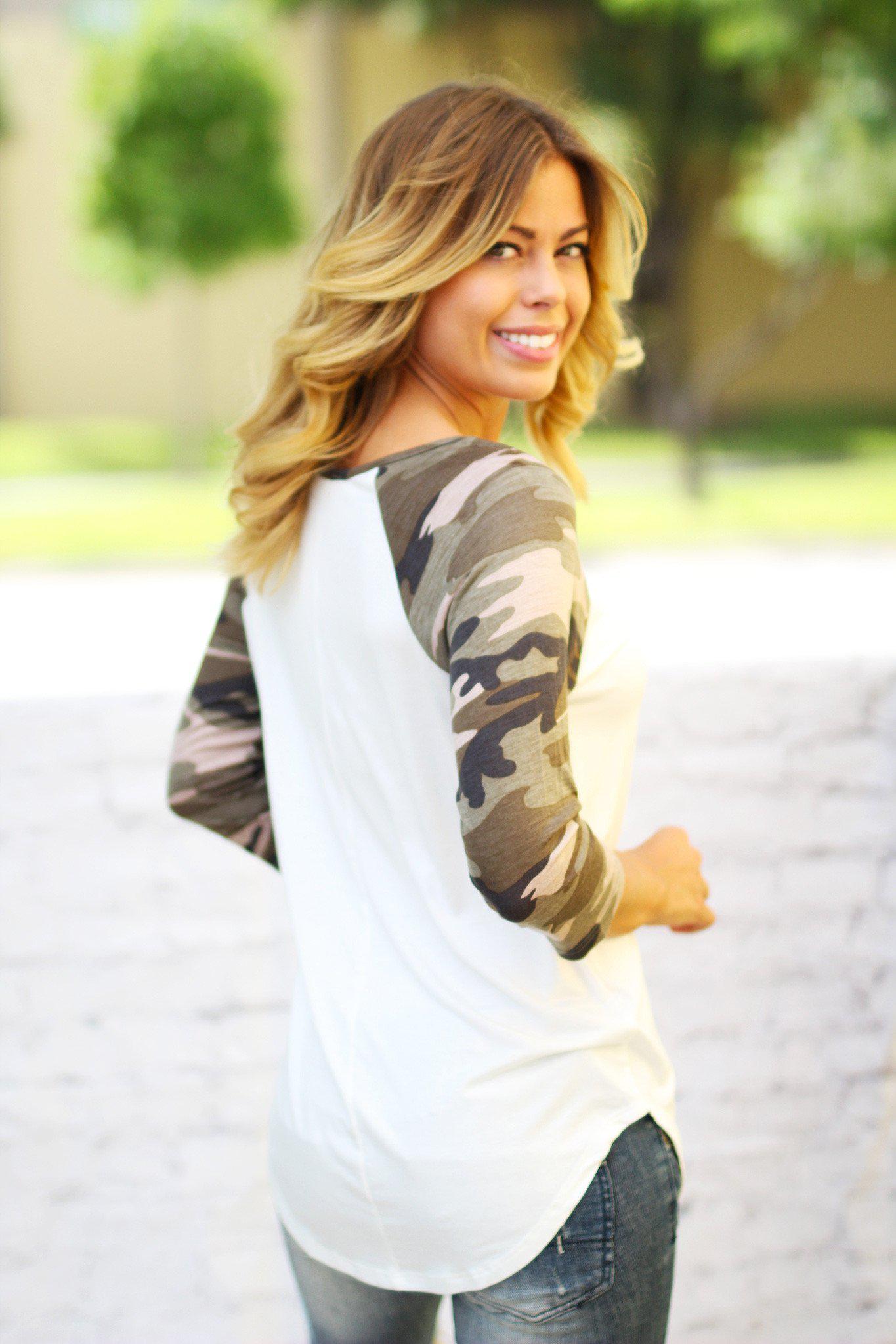 White Top with Camo Sleeves