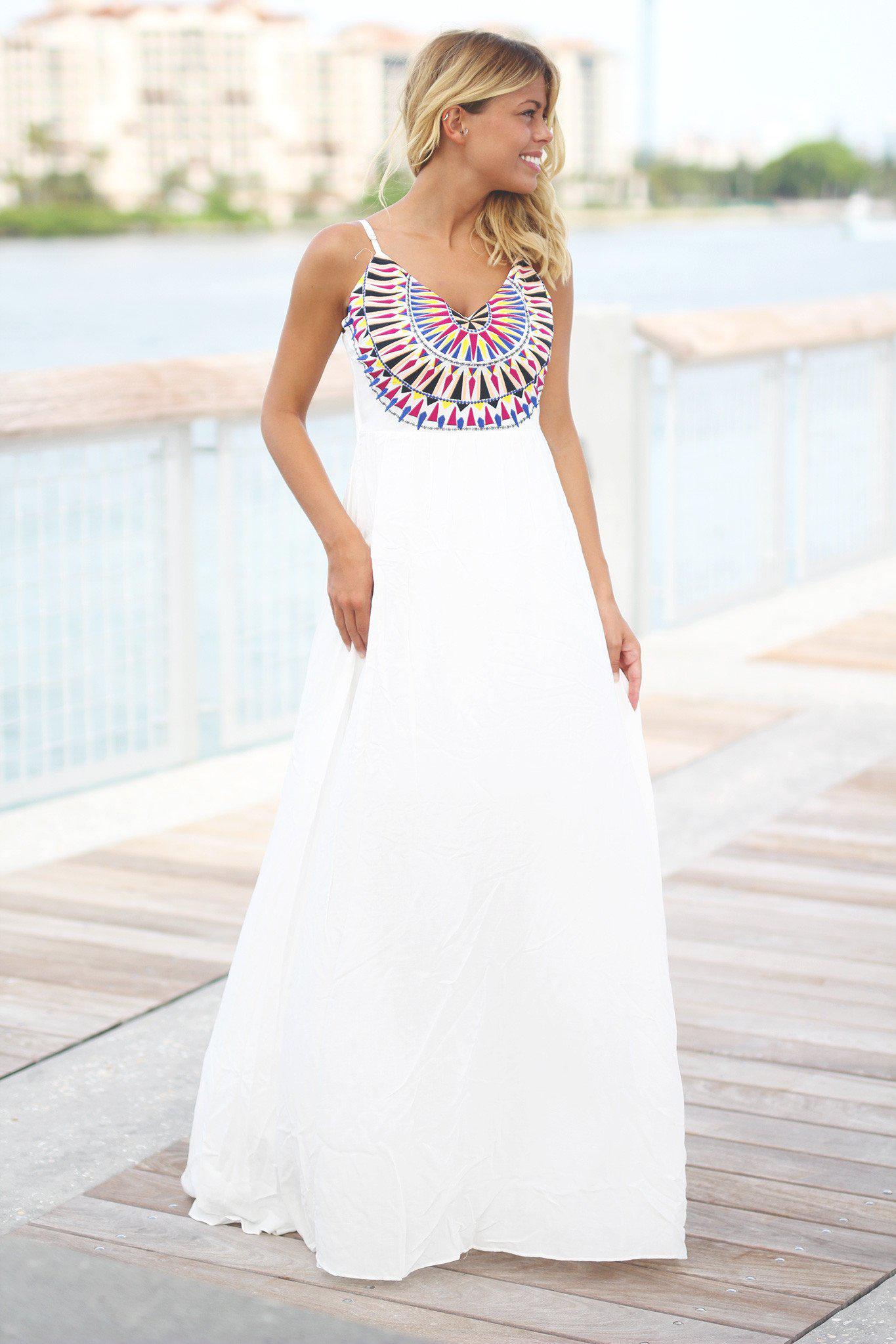 Ivory Maxi Dress with Embroidered Top