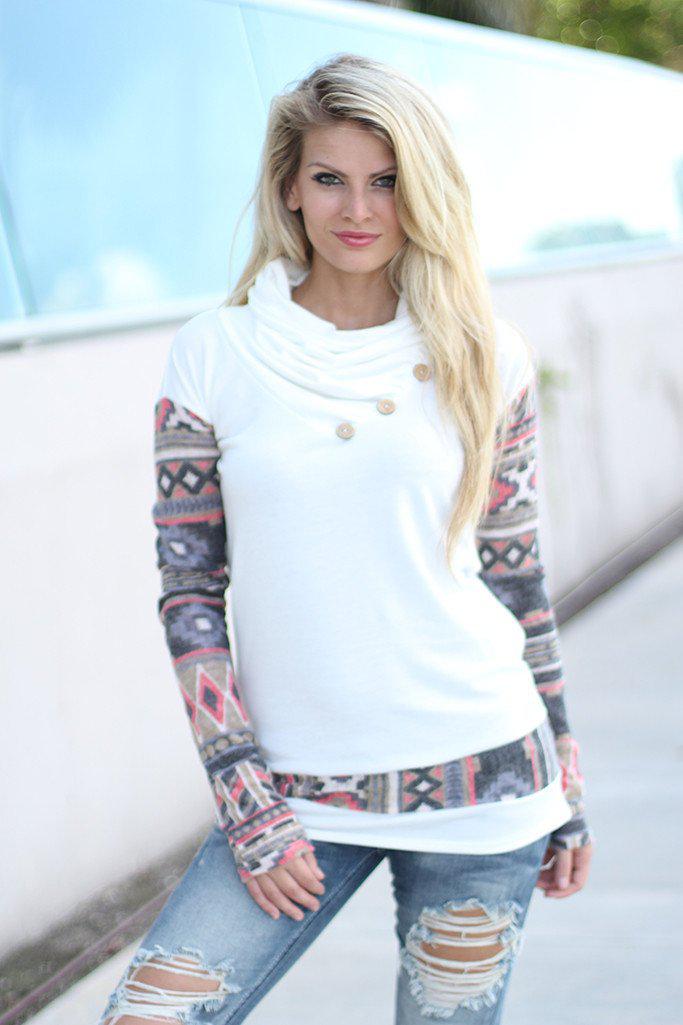 White Top With Aztec Sleeves