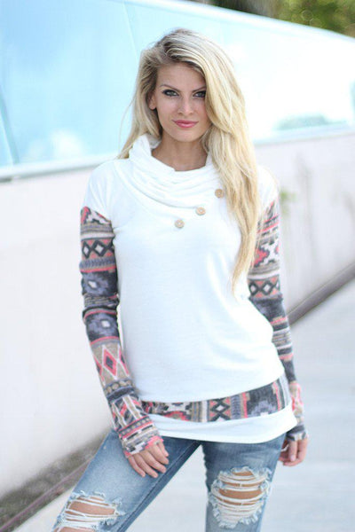 White Top With Aztec Sleeves