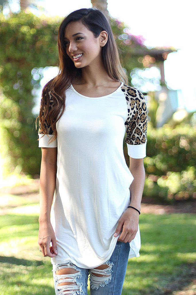 White Tunic With Leopard Sleeves