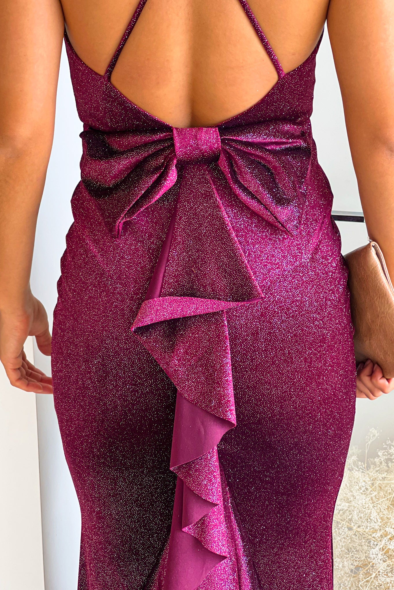 wine maxi dress with bow detail