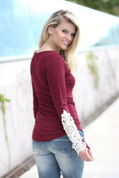 Wine Top With Crochet Sleeves