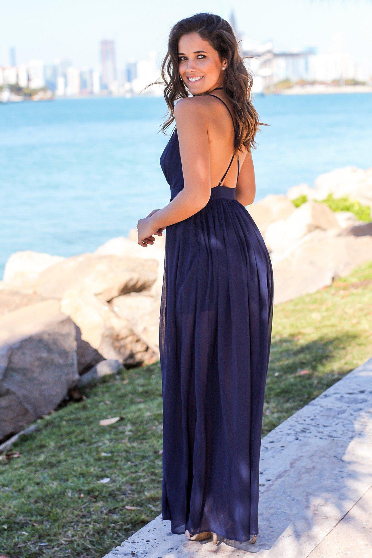 Navy Maxi Dress with Criss Cross Back | Maxi Dresses Saved by the Dress Navy Maxi Dress with Criss Cross Back | Maxi Dresses Saved by the Dress