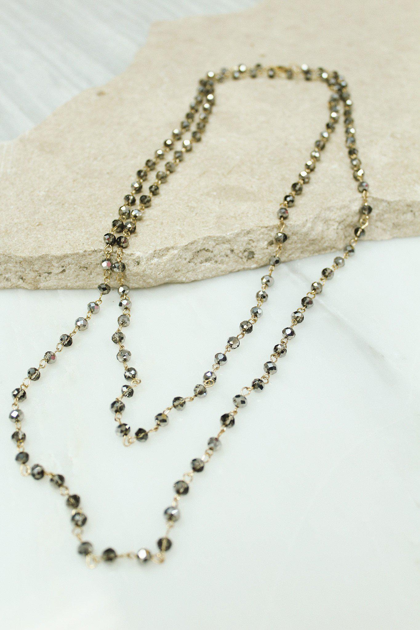 Layered Silver Glass Beaded Necklace
