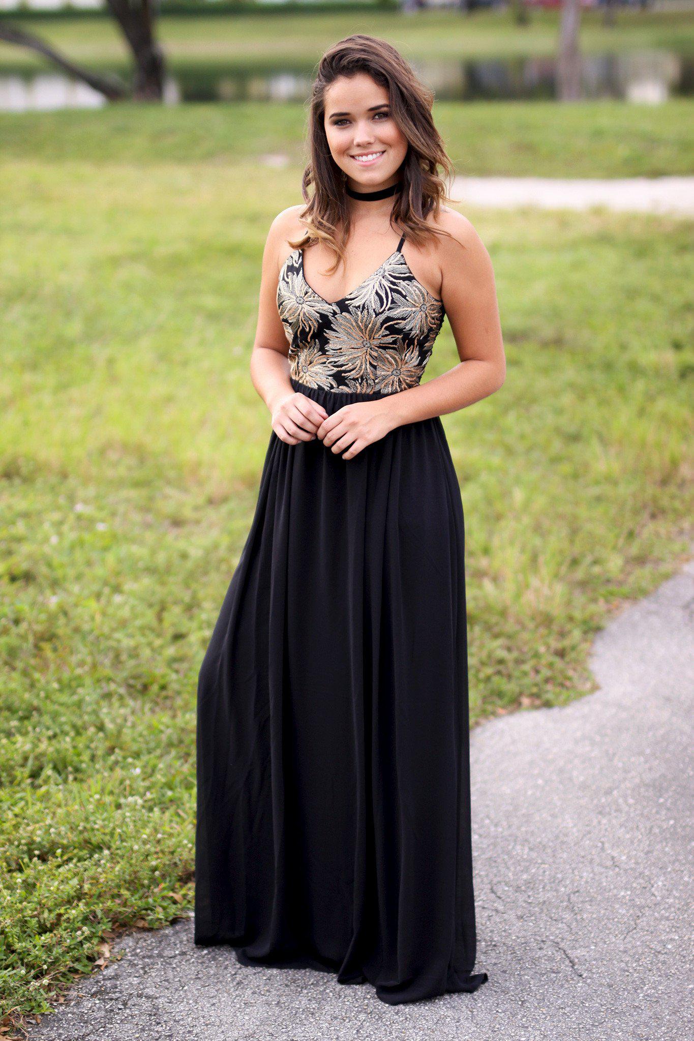 black and gold long dress