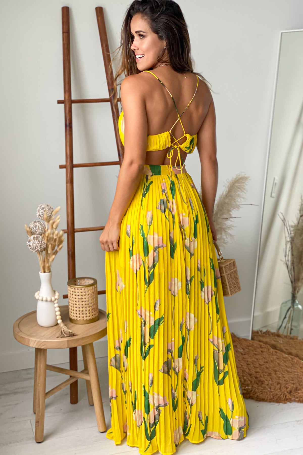 Yellow Floral Pleated Maxi Dress | Maxi Dresses – Saved by the Dress