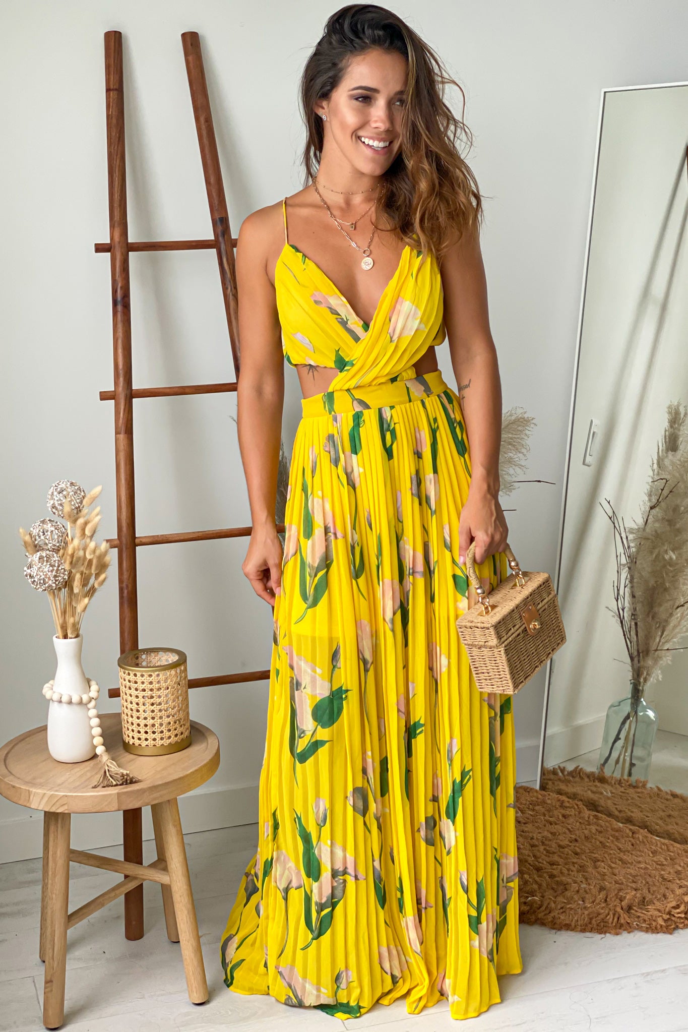 Yellow Floral Pleated Maxi Dress | Maxi Dresses – Saved by the Dress