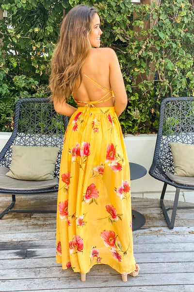 yellow floral party dress