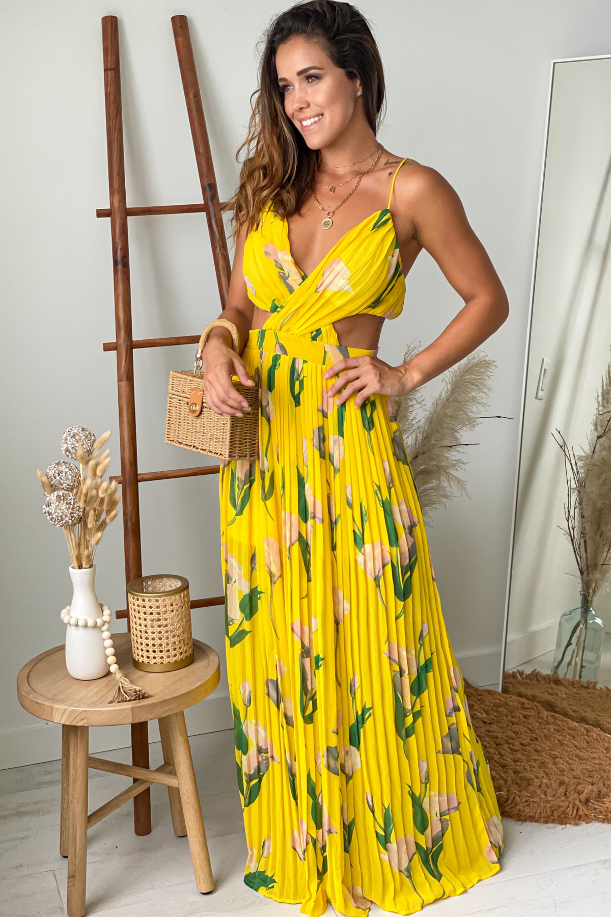 Yellow Floral Pleated Maxi Dress | Maxi Dresses – Saved by the Dress