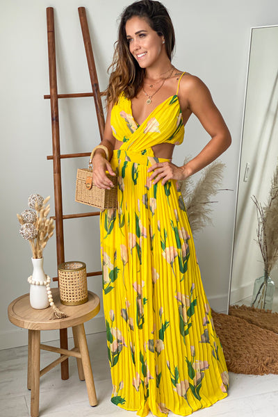 yellow floral summer maxi dress