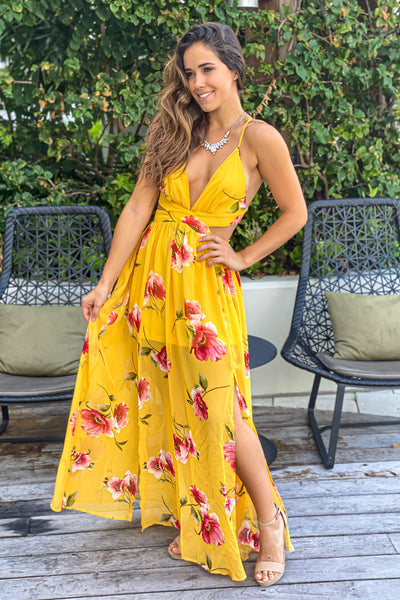 yellow floral vacation dress