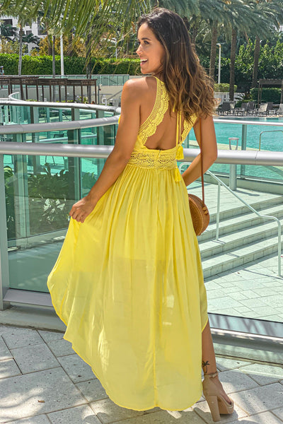 yellow high low dress