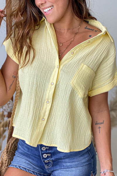 yellow woven crop shirt