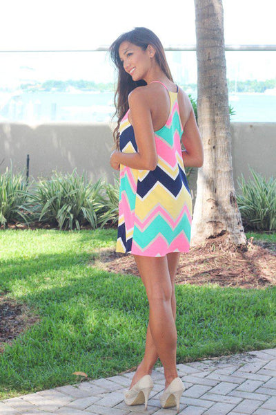 Multicolor Chevron Short Dress