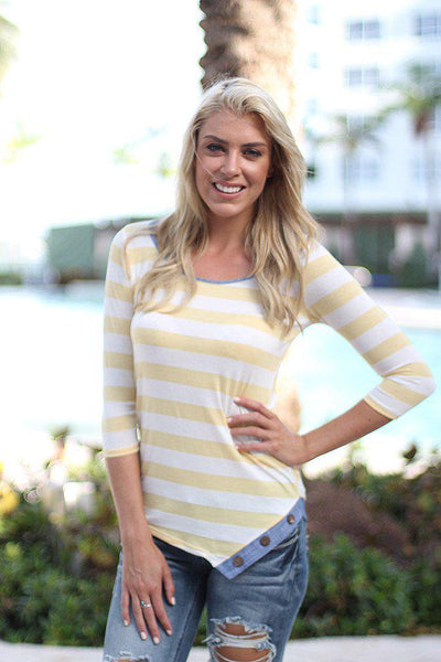 Yellow Striped Top with Buttons